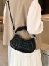 Medium Hobo Bag Crocodile Embossed Ruched Handle Black