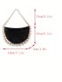 Faux Pearl Beaded Hobo Bag Mini Top Handle Black
