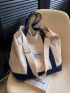 Large Capacity Tote Bag Colorblock Letter Print Double Handle