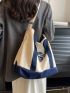 Large Capacity Tote Bag Colorblock Letter Print Double Handle