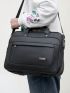 Litchi Embossed Classic Briefcase Black Large Capacity For Work