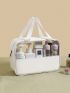 3pcs White Toiletry Bag Set Casual Transparent Zipper PU