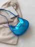Blue Hobo Bag Funky Metallic Geometric Embossed Magnet Zipper PU