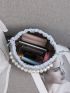 PU Bucket Bag Drawstring Faux Pearl Decor Litchi Embossed