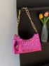 Quilted Pattern Chain Baguette Bag With Small Pouch Funky