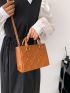 Four-leaf Clover Embossed Square Bag Double Handle With Zipper PU