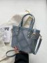 Geometric Pattern Bucket Bag Studded Decor Double Handle PU With Cartoon Bag Charm
