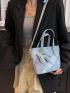 Geometric Pattern Bucket Bag Studded Decor Double Handle PU With Cartoon Bag Charm