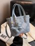 Geometric Pattern Bucket Bag Studded Decor Double Handle PU With Cartoon Bag Charm