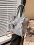 Geometric Pattern Bucket Bag Studded Decor Double Handle PU With Cartoon Bag Charm