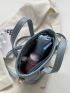 Geometric Pattern Bucket Bag Studded Decor Double Handle PU With Cartoon Bag Charm