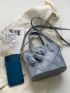 Geometric Pattern Bucket Bag Studded Decor Double Handle PU With Cartoon Bag Charm
