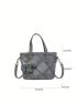 Geometric Pattern Bucket Bag Studded Decor Double Handle PU With Cartoon Bag Charm