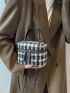 Mini Plaid Pattern Chain Tweed Bucket Bag