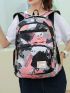 3pcs Colorblock Letter Patch Decor Functional Backpack Set