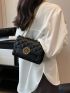 Quilted Square Bag Mini Flap Metal Decor Black