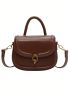 Mini Saddle Bag Metal Lock Top Handle Flap PU