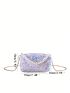 Sequin Decor Chain Crossbody Bag, Faux Pearl Strap Prom Purse, Women's Glitter Handbag For Wedding Party, Clear Bag