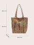 Medium Tote Bag Colorblock Letter Patch Decor Double Handle