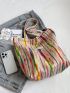 Medium Tote Bag Colorblock Letter Patch Decor Double Handle
