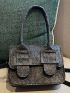 Mini Square Bag Gray Flap For Daily