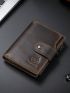 Letter Embossed Small Wallet Genuine Leather Vintage