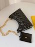 Quilted Baguette Bag Black Chain Strap With Coin Purse