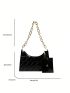 Quilted Baguette Bag Black Chain Strap With Coin Purse