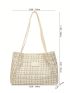 Letter Patch Shoulder Tote Bag Plaid Pattern Double Handle For Work