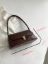 Small Baguette Bag Solid Color Push Lock Flap