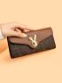 Letter Pattern Long Wallet Colorblock Metal Decor For Daily