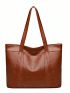 Large Capacity Tote Bag Double Handle Solid Color, Large Capacity Tote Bag For Work And Travel