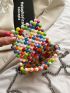 Mini Crossbody Bag Beaded Design Colorblock Chain Strap, Clear Bag