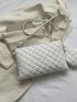 Quilted Square Bag Zipper With Coin Purse White