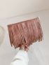Small Square Bag Dusty Pink Fringe Decor For Daily