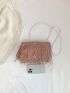 Small Square Bag Dusty Pink Fringe Decor For Daily