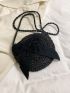 Medium Straw Bag Bow Decor Black
