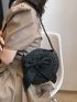 Medium Straw Bag Bow Decor Black