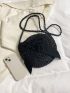 Medium Straw Bag Bow Decor Black