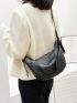 Litchi Embossed Hobo Bag Black Adjustable Strap For Daily