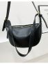 Litchi Embossed Hobo Bag Black Adjustable Strap For Daily