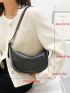 Litchi Embossed Hobo Bag Black Adjustable Strap For Daily