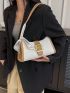 Colorblock Baguette Bag Buckle & Twilly Scarf Decor For Work