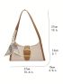 Colorblock Baguette Bag Buckle & Twilly Scarf Decor For Work