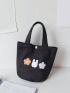 Flower Pattern Canvas Bucket Bag, Cute Hand Lunch Bag, Portable Storage Purse For Work & School