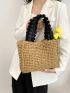 Vacation Double Handle Straw Bag Khaki