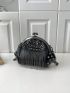 Medium Shoulder Bag Studded & Fringe Decor Kiss Lock, Mothers Day Gift For Mom