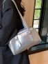 Buckle Decor Dome Bag Double Handle Fashion Silver
