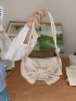 Small Shoulder Bag Bow Design Faux Pearl & Chain Decor Solid Color