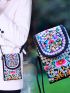Retro Boho Embroidered Phone Bag, Mini Travel One Shoulder Bag For Women & Girls